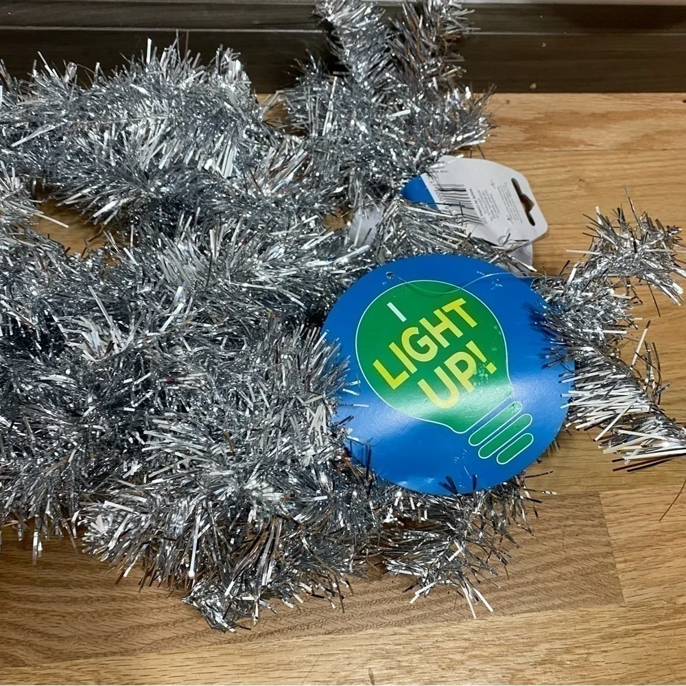 6ft Deluxe Lighted Christmas Garland Tinsel Silver NEW
